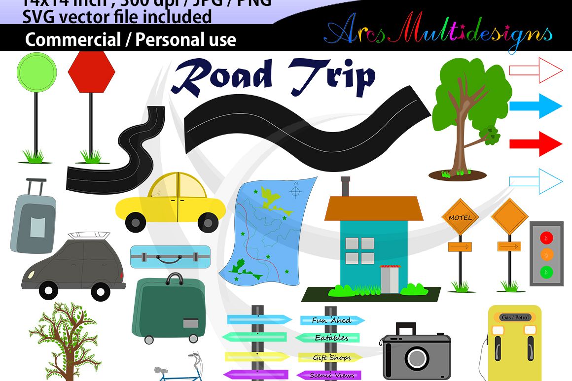 hand drawn clipart svg / summer clipart svg / hand drawn Road Trip clipart svg / Commercial Personal use / cycle clipart / signals / isolated clipart example image 1