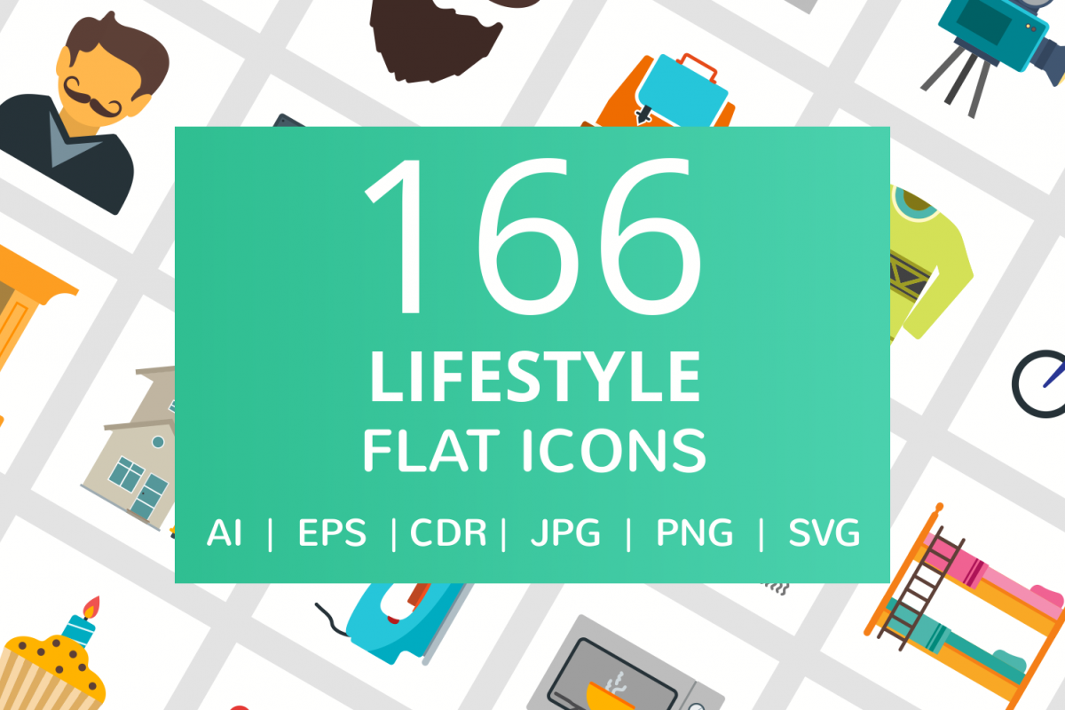 166 Lifestyle Flat Icons example image 1