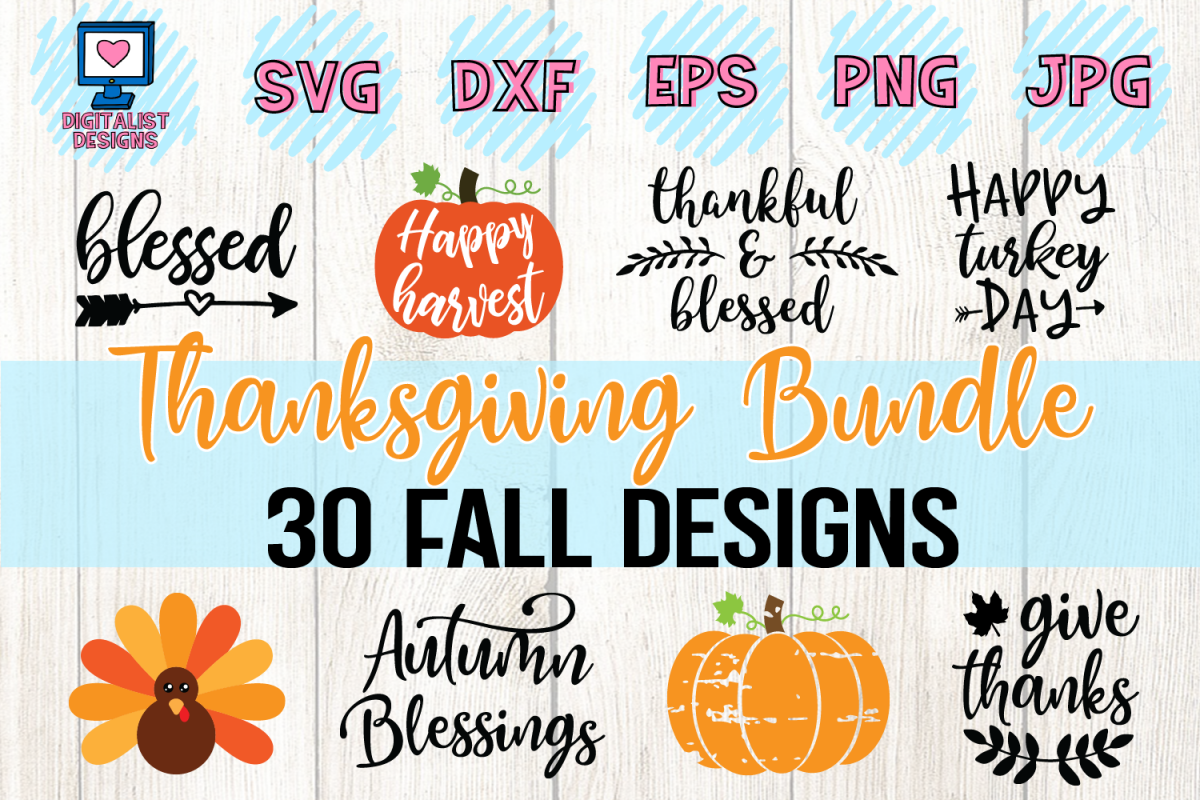 Thanksgiving SVG Bundle | 30 Designs example image 1
