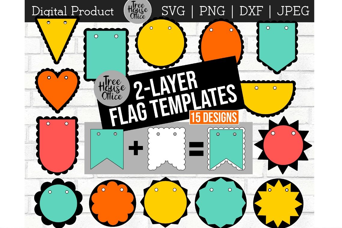 Bunting Flag Shapes Garland Banner Template SVG/DXF/PNG/jpeg