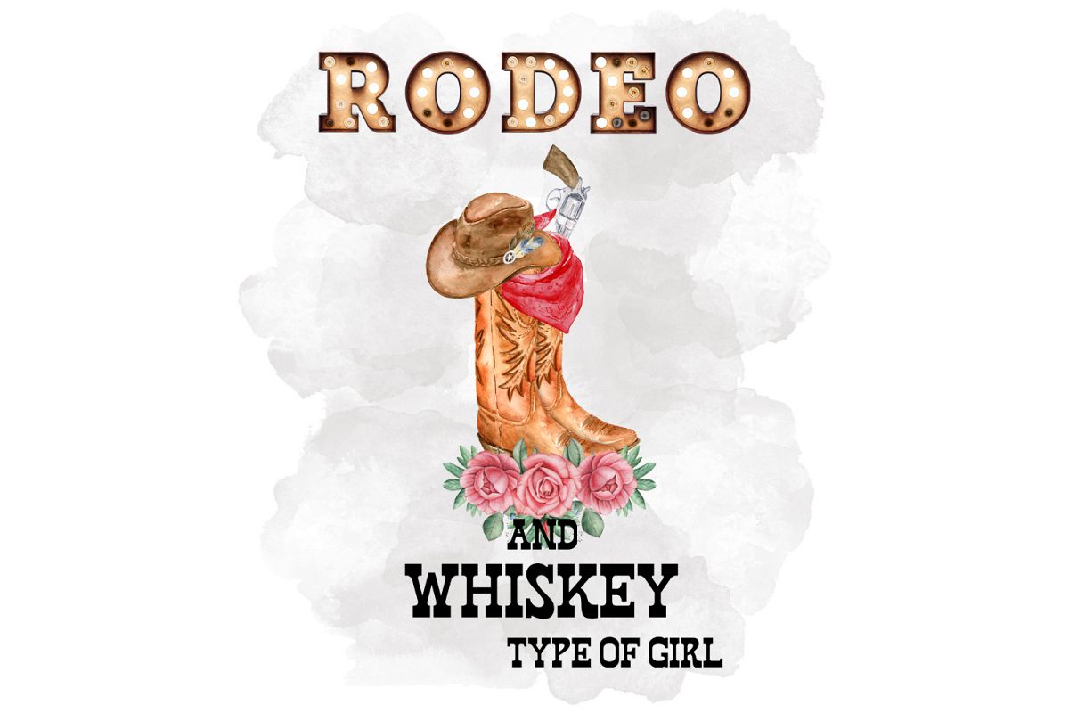 Rodeo And Whiskey Type Of Girl, Watercolor Clipart example image 1