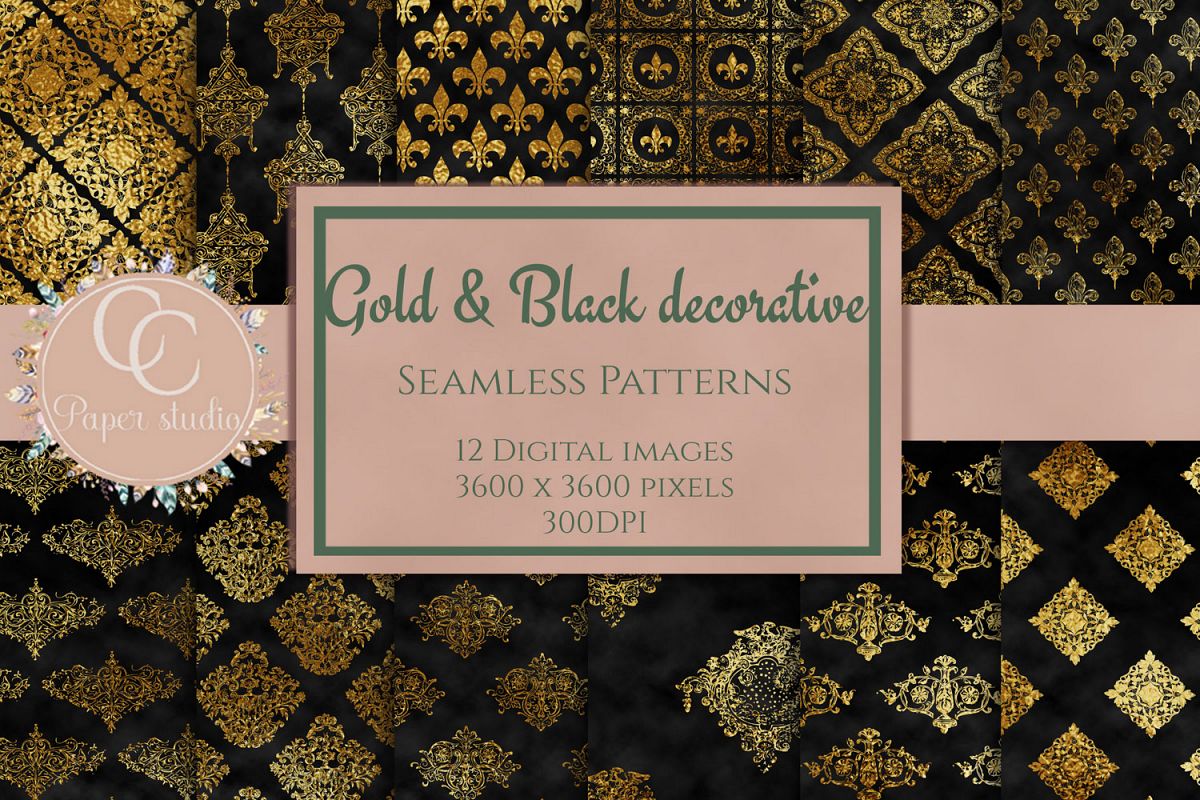 Gold and black damask digital paper example image 1