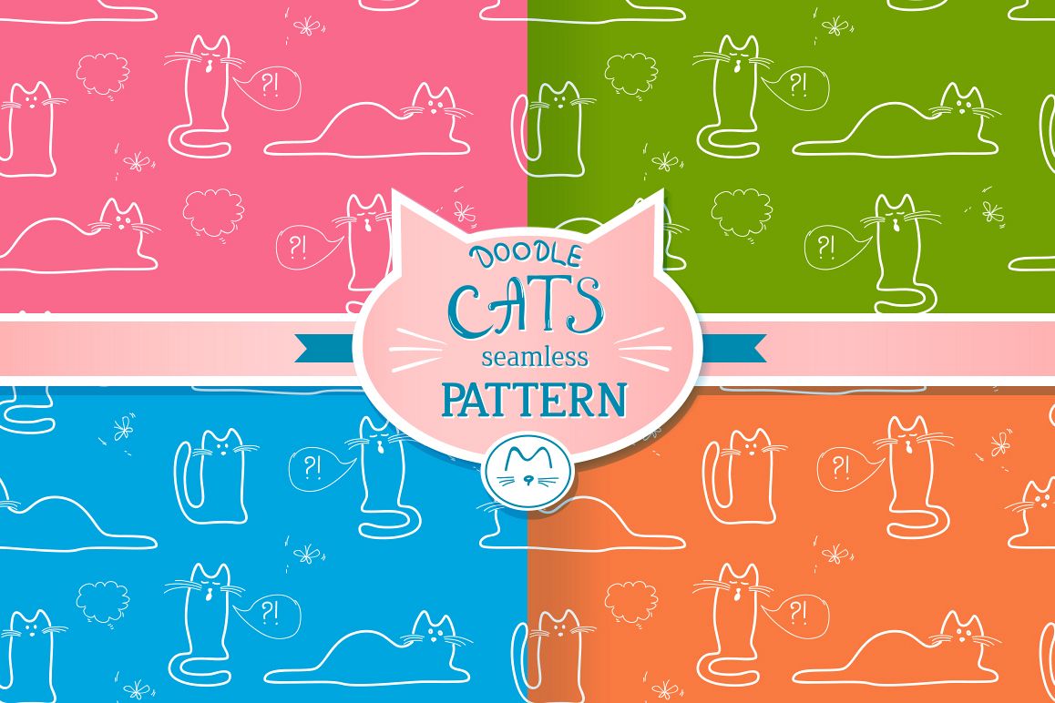 Seamless patterns with doodle cats example image 1