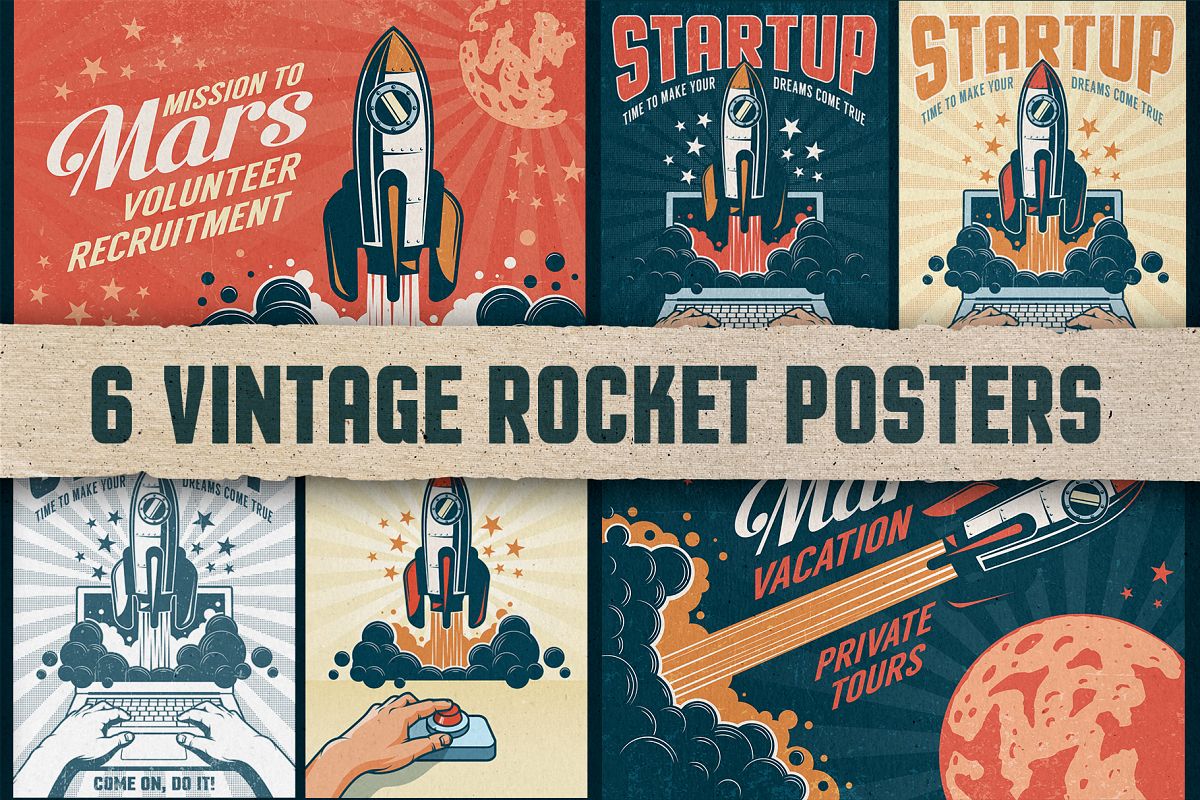 6 Vintage Rocket Posters example image 1
