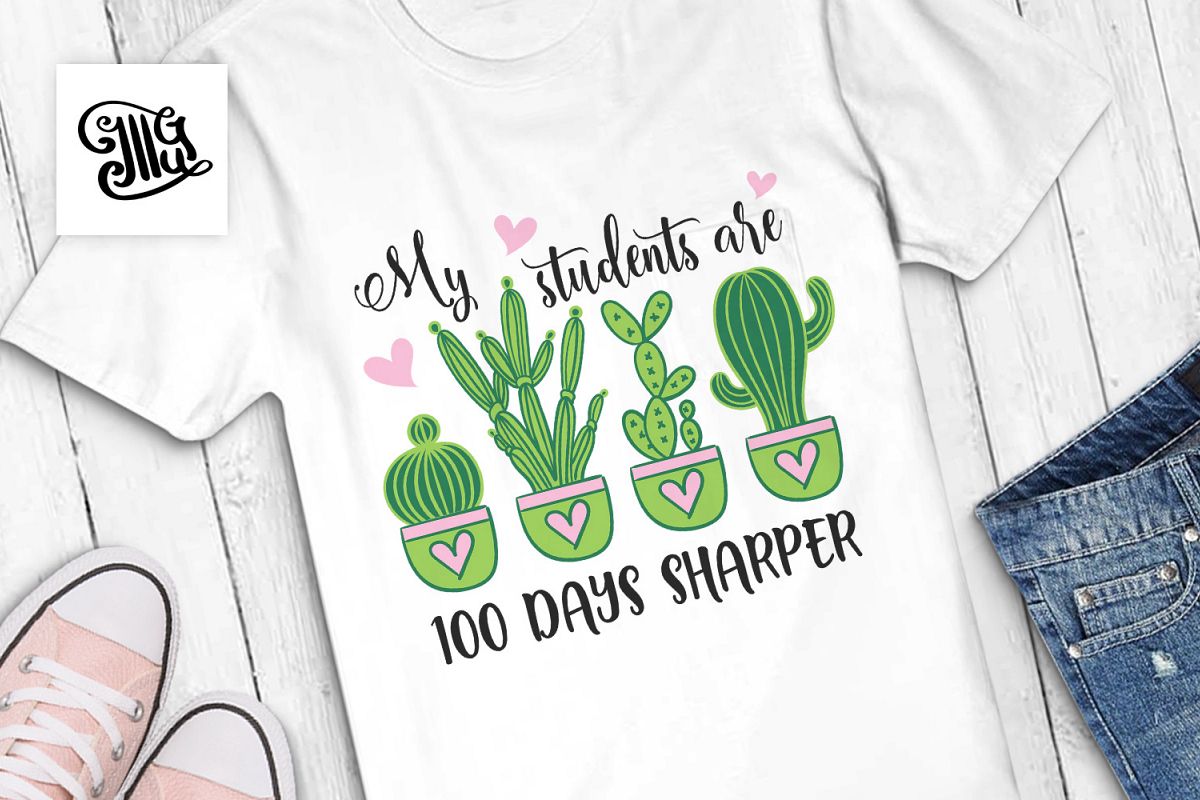 100 days of school for teacher svg with cactus clipart example image 1