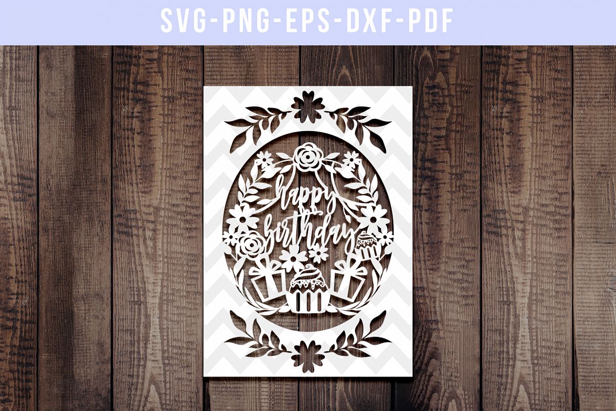 Download Happy Birthday Papercut Template, Birthday Frame SVG PDF DXF