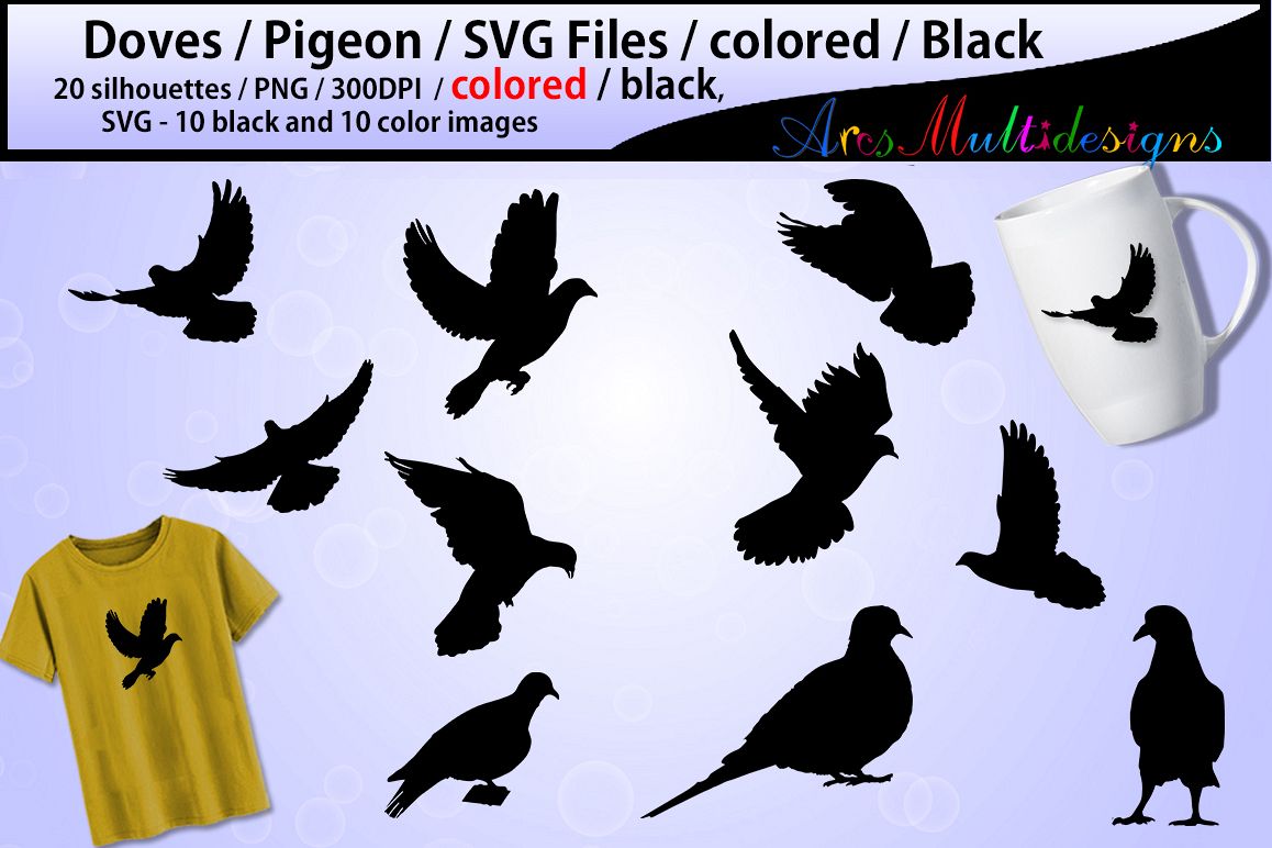 pigeon silhouette / Doves / pigeon / printable dove / doves SVG file / PNG / colored doves / colored pigeon silhouette / pigeon svg file example image 1