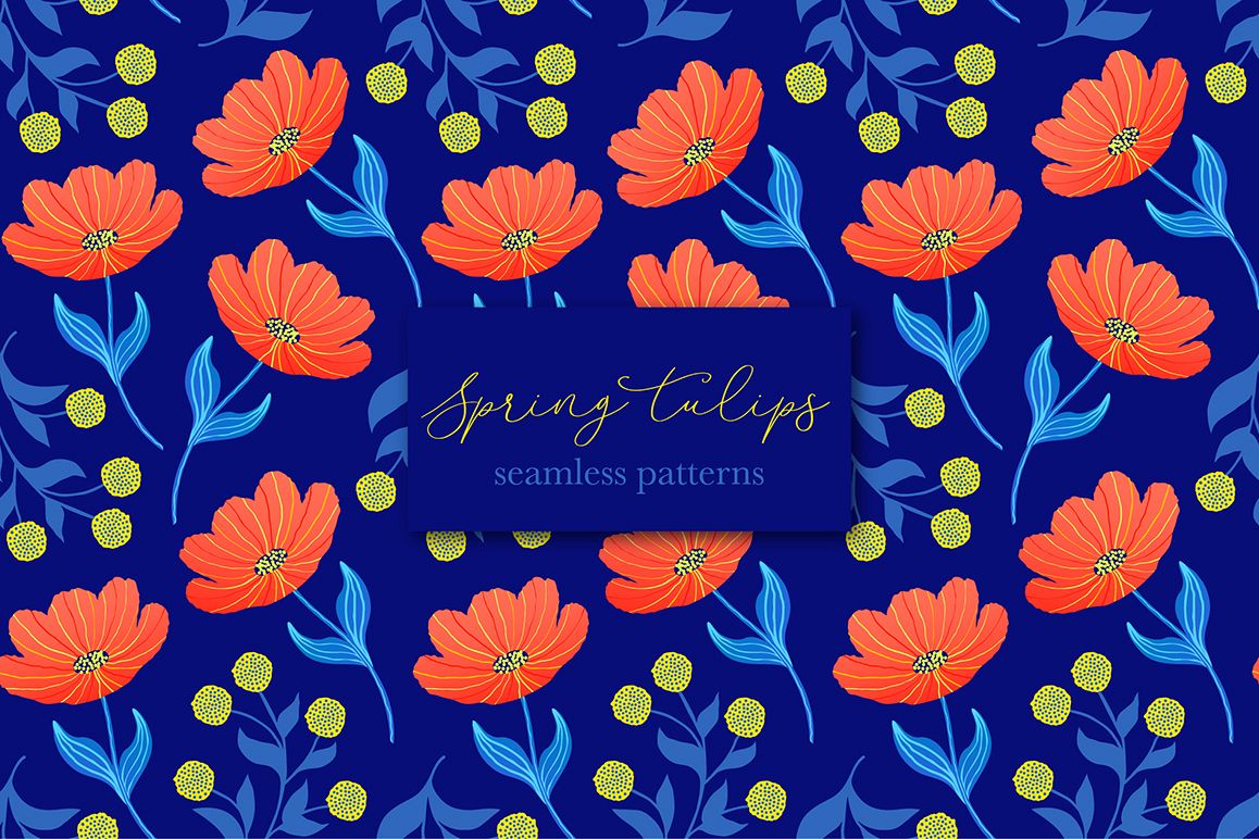 Spring tulips. Seamless patterns. example image 1