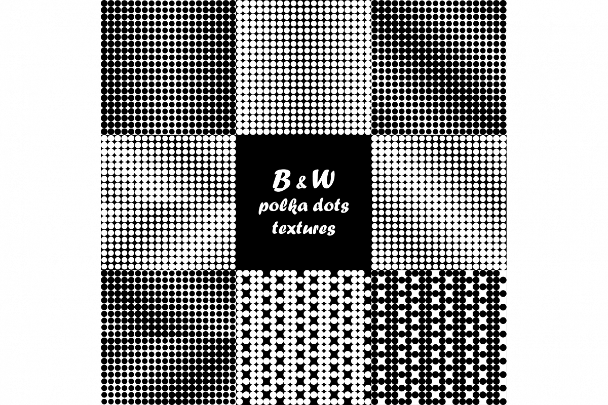 Set of 9 seamless black and white polka dot pattern. example image 1