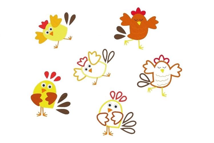 Goofy Chicken Machine Embroidery Designs Bundle Set of 6 example image 1