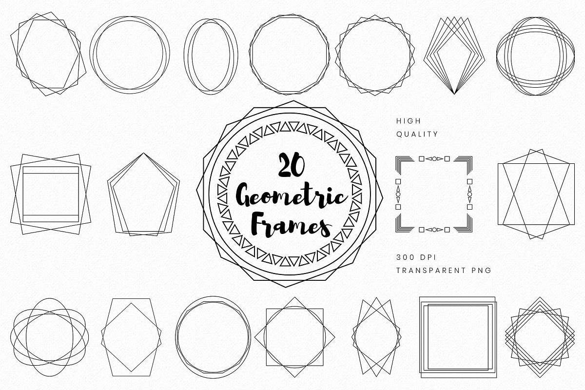 Black Geometric Frames Set PNG example image 1