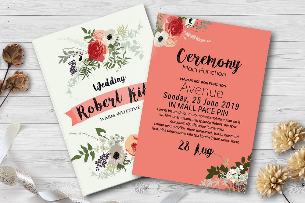 Double Sided Floral Wedding Invites Template example image 1