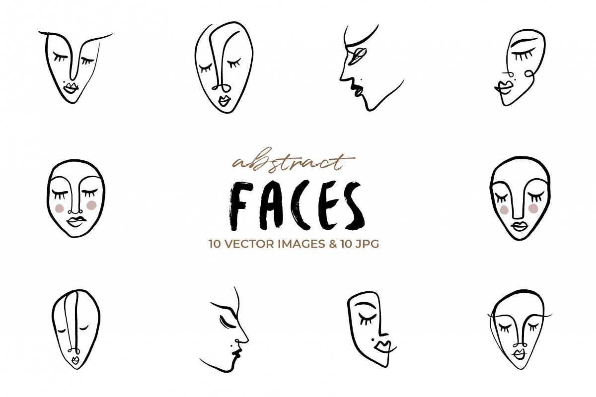 Vector line art faces clip art set example image 1