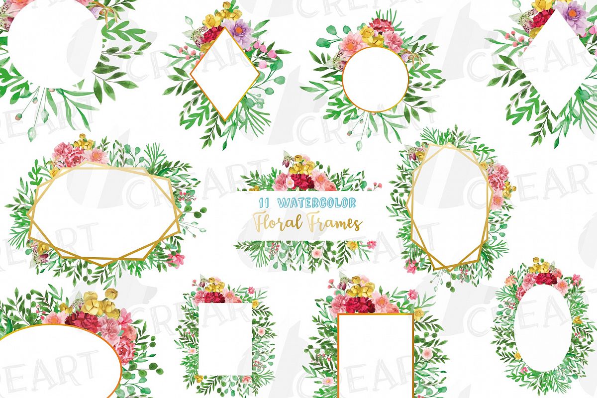 Watercolor floral floral frames and borders clip art pack example image 1