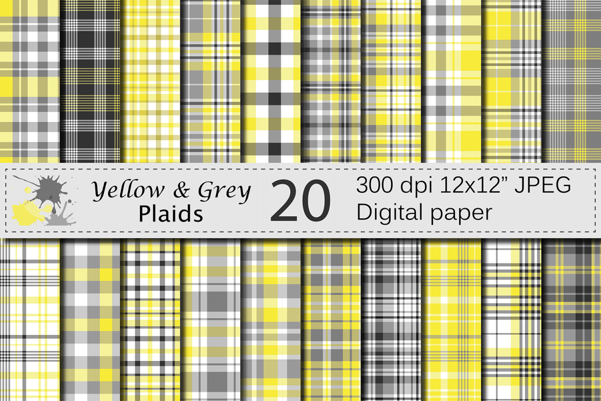 Yellow and Gray Plaid Digital Paper example image 1