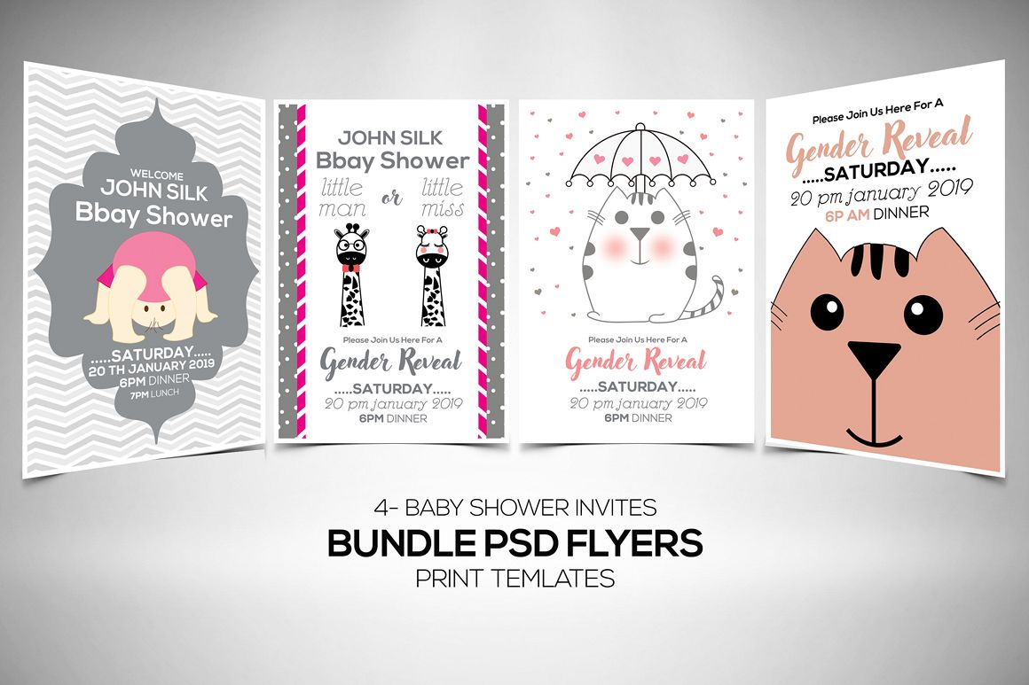 4 Baby Shower Invitation Flyers Bundle example image 1