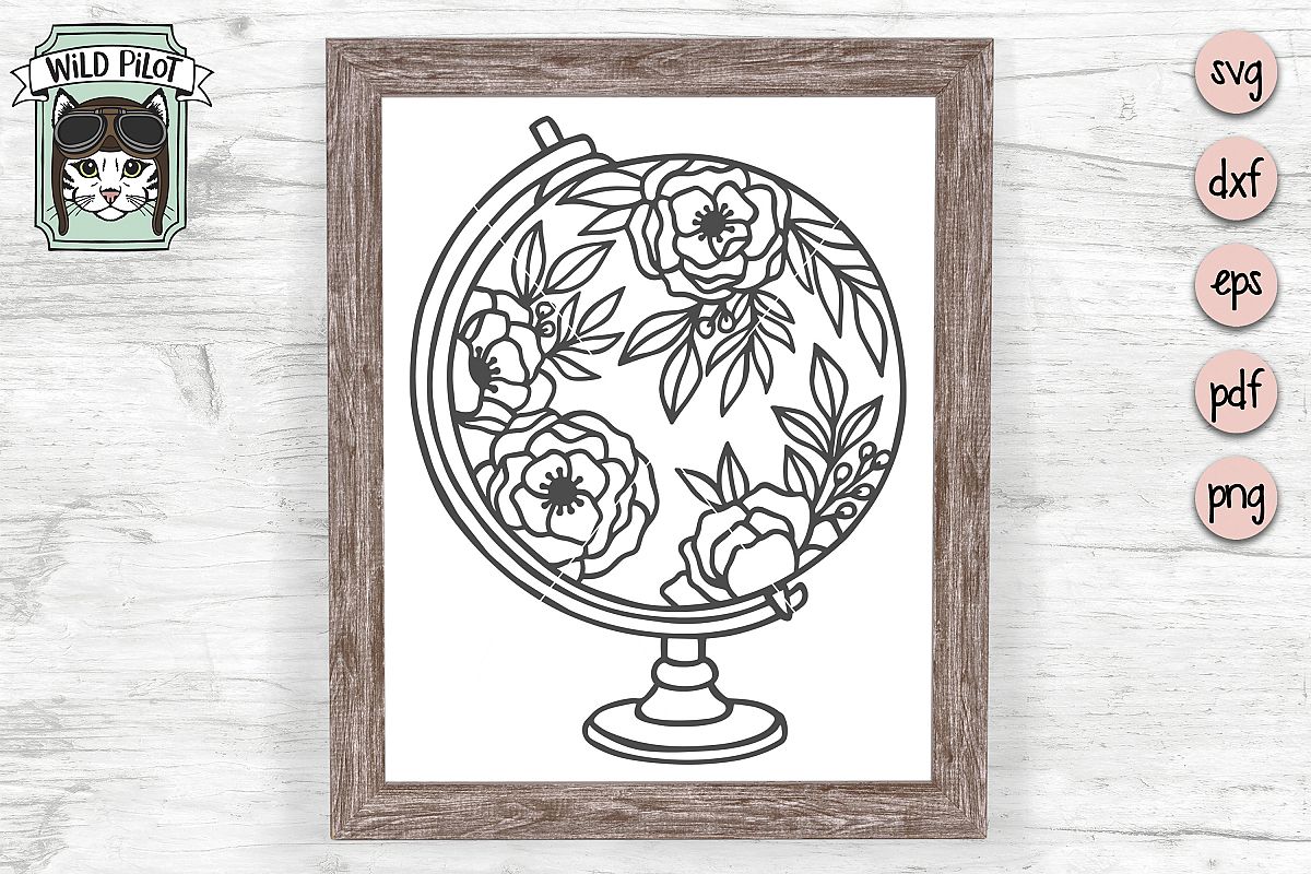 Floral Globe svg file, Flower Globe cut file, Travel svg example image 1