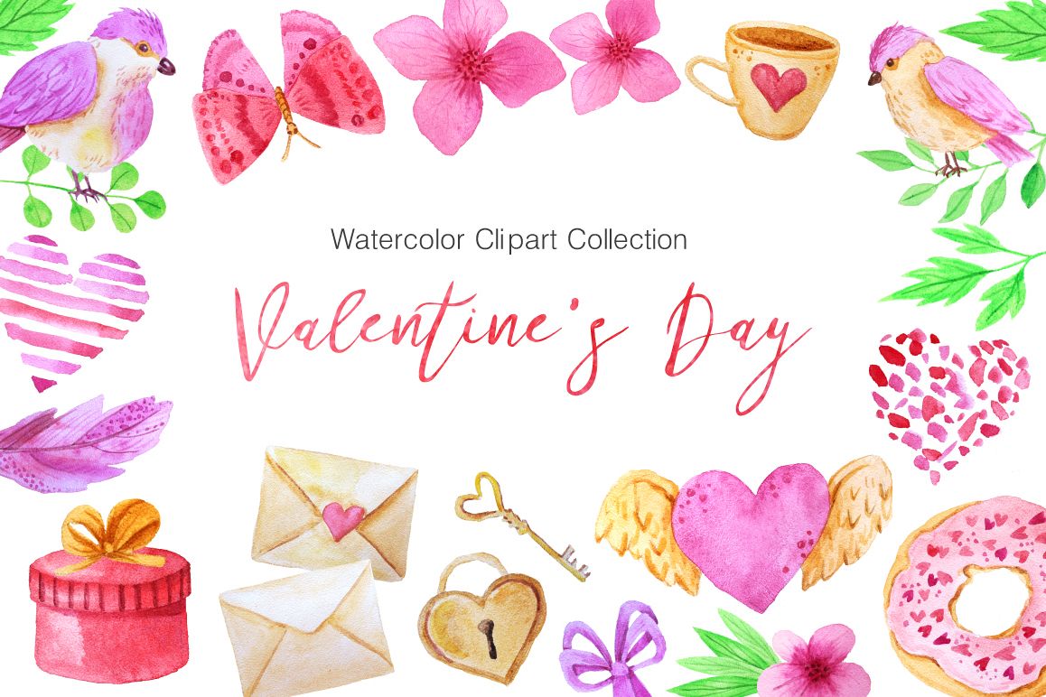 Watercolor Valentines Day Collection example image 1