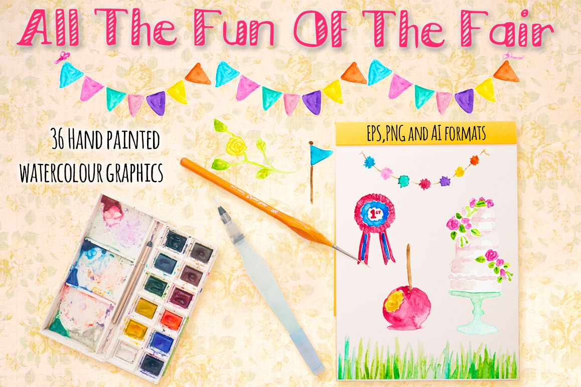 Fairground Carnival Watercolor Paintings Bundle example image 1
