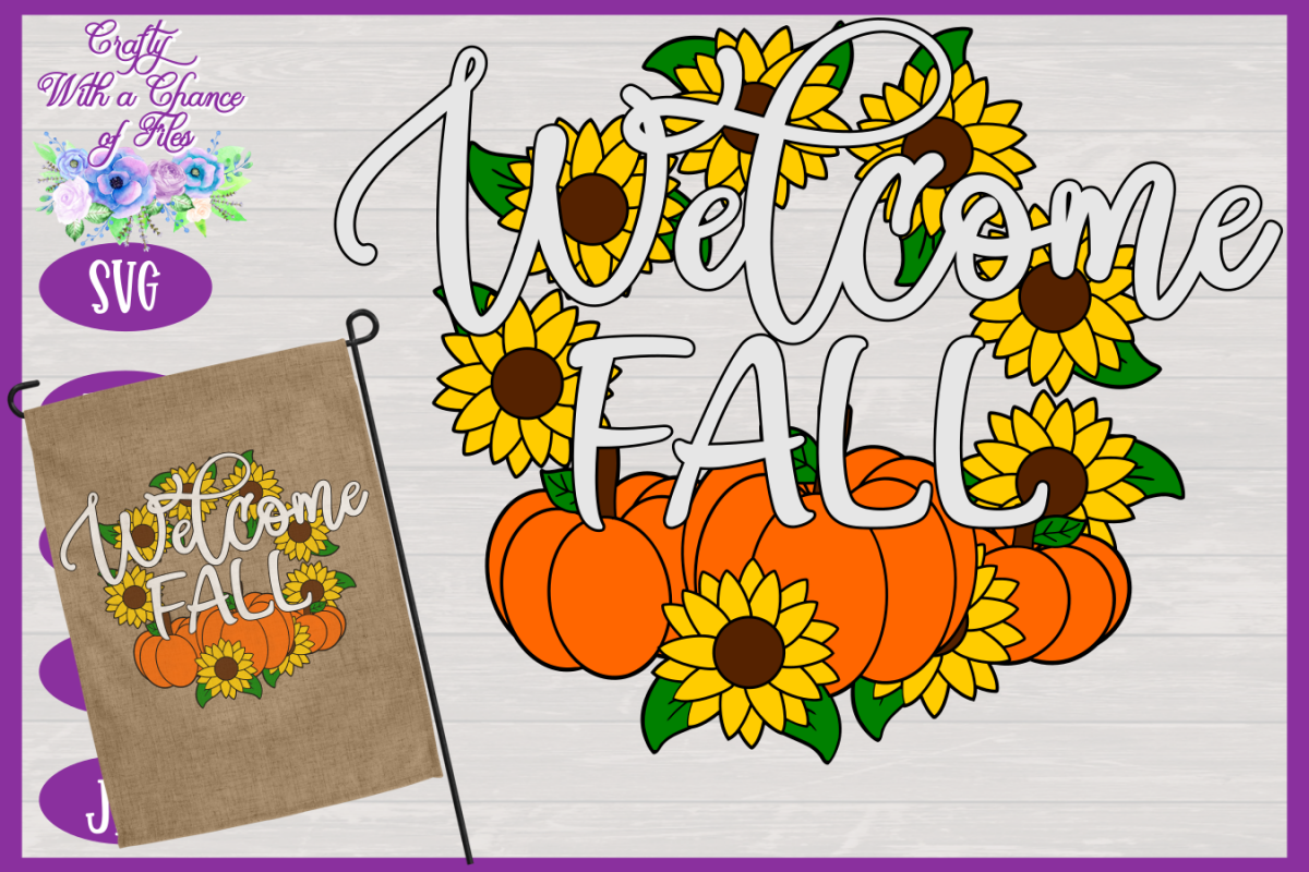 Welcome Fall SVG | Autumn SVG | Sunflowers SVG | Pumpkin SVG example image 1