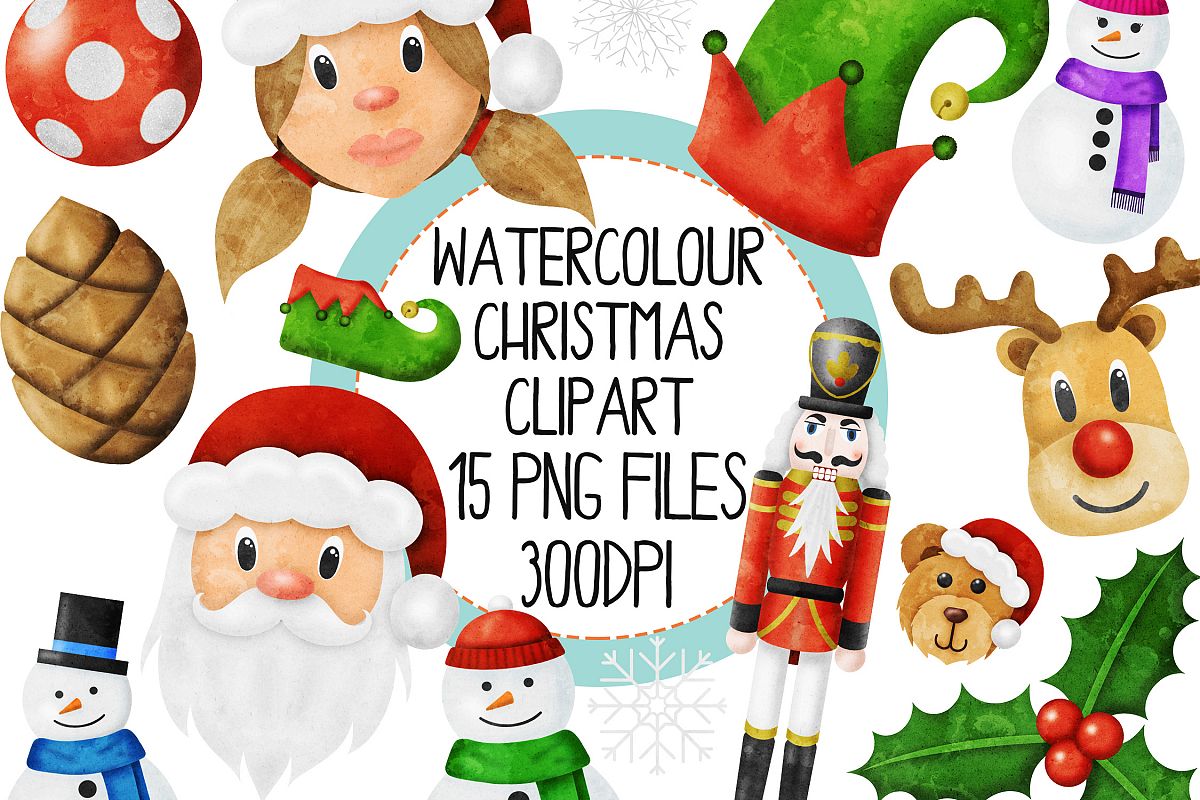 Watercolor Christmas Clipart Set 3 example image 1