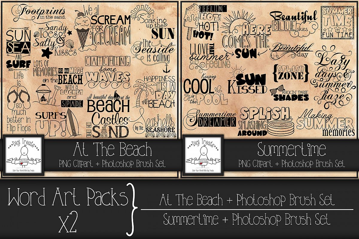 Word Art Packs x 2. A Day At The Beach And Summertime. example image 1