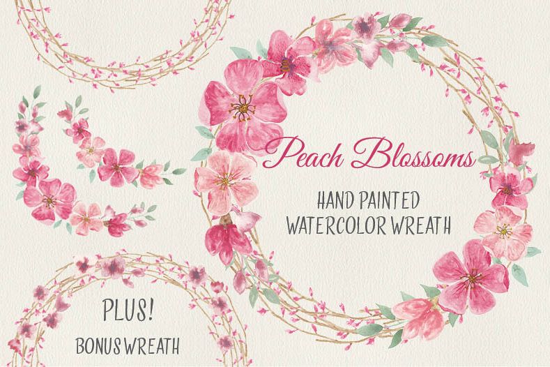 Watercolor wreath of peach blossoms example image 1