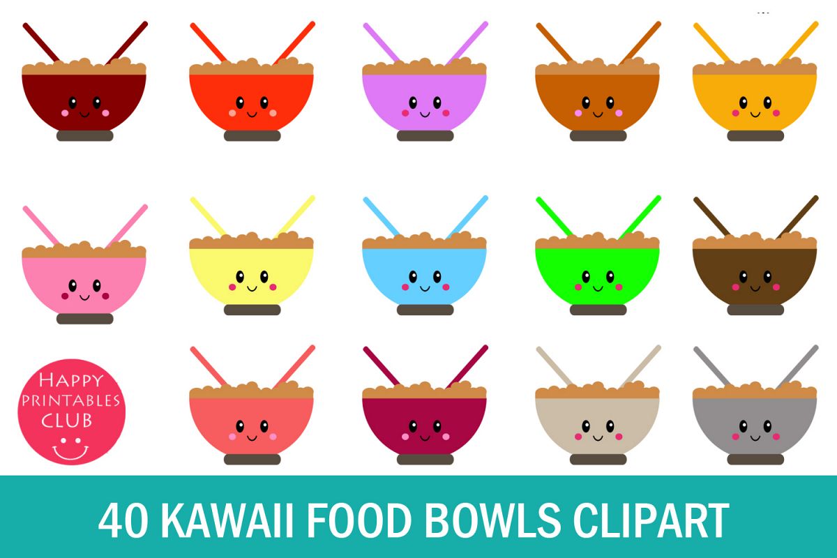 40 Kawaii Breakfast Bowl Clipart- Cereals Bowl Clipart-PNG example image 1