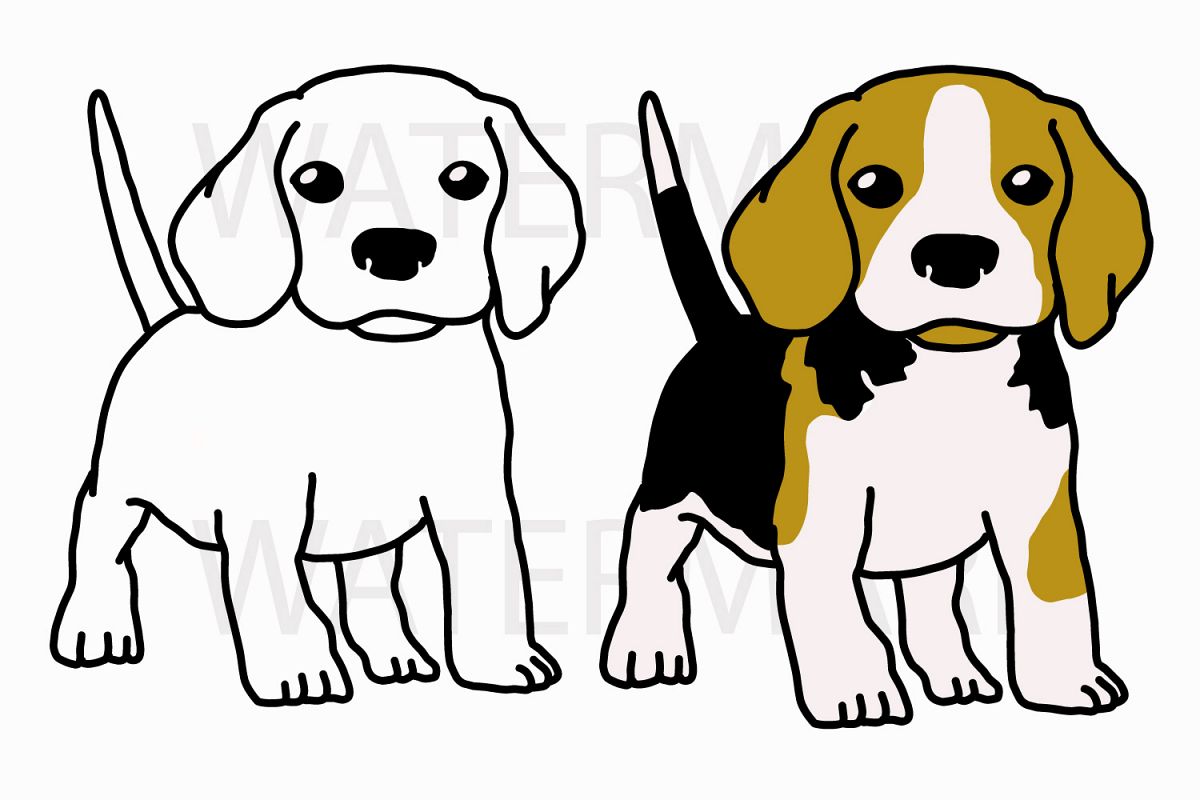 Download Cute Beagle Puppy Ready to play - Both outline and Color ...