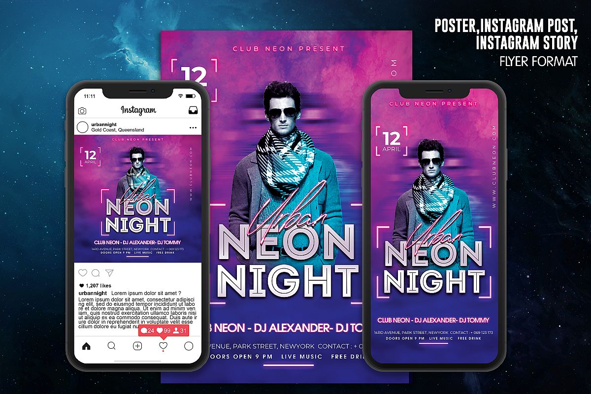 Neon Night Party Flyer Template example image 1