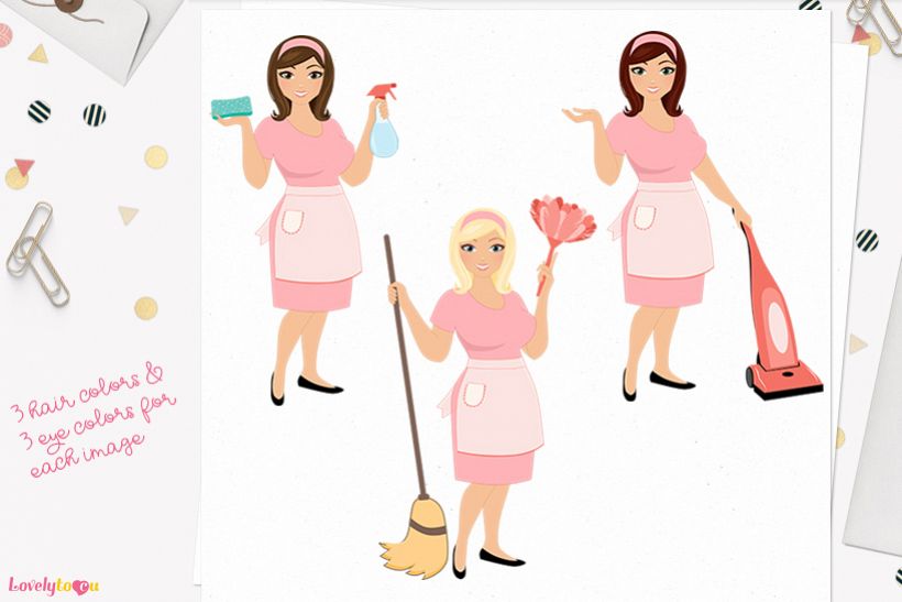Woman cleaning character clip art L183 Willow example image 1