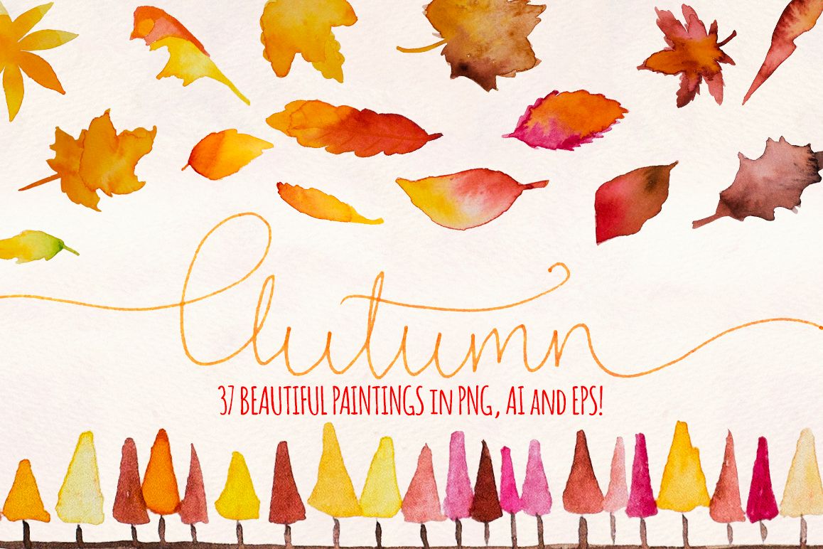 Autumn Leaves 37 Watercolor Elements example image 1