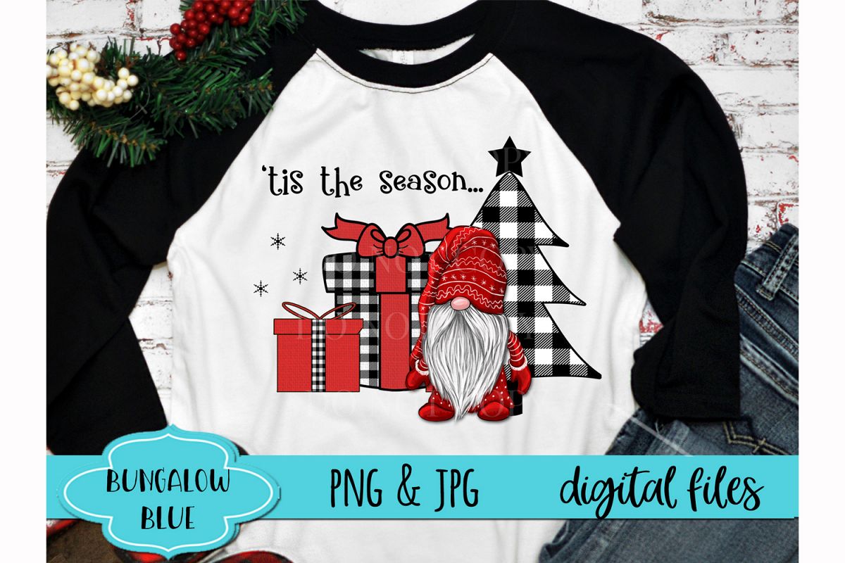 Tis The Season Gnome Buffalo Plaid Design Download example image 1