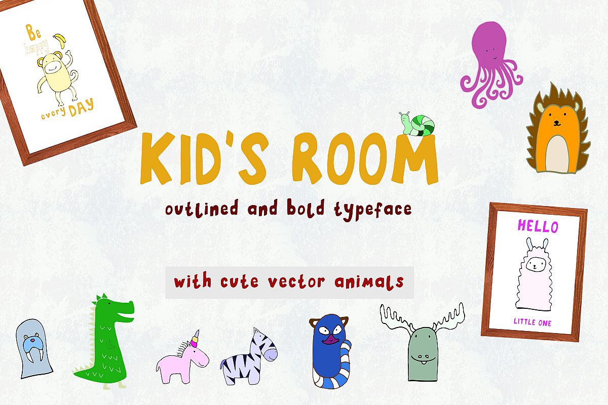 Kid's Room typeface with Outline and Solid versions and extr example image 1