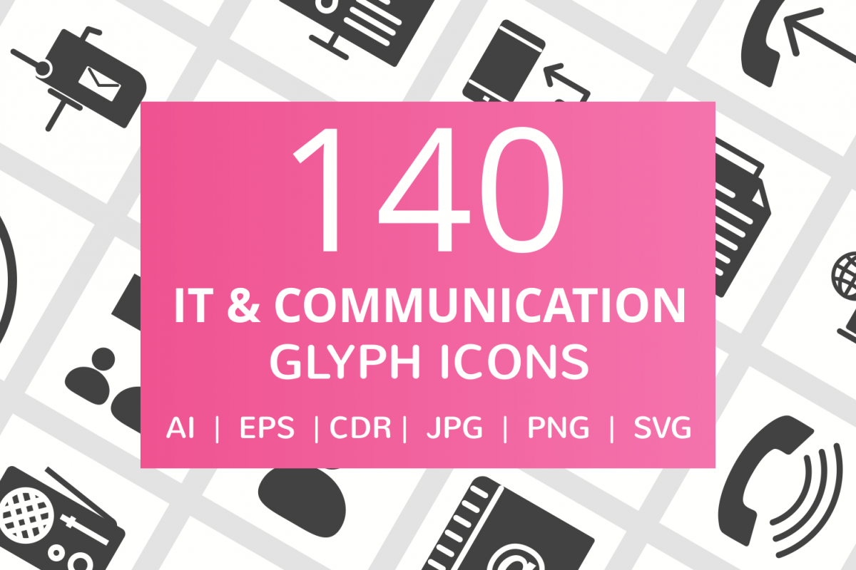 140 IT & Communication Glyph Icons example image 1