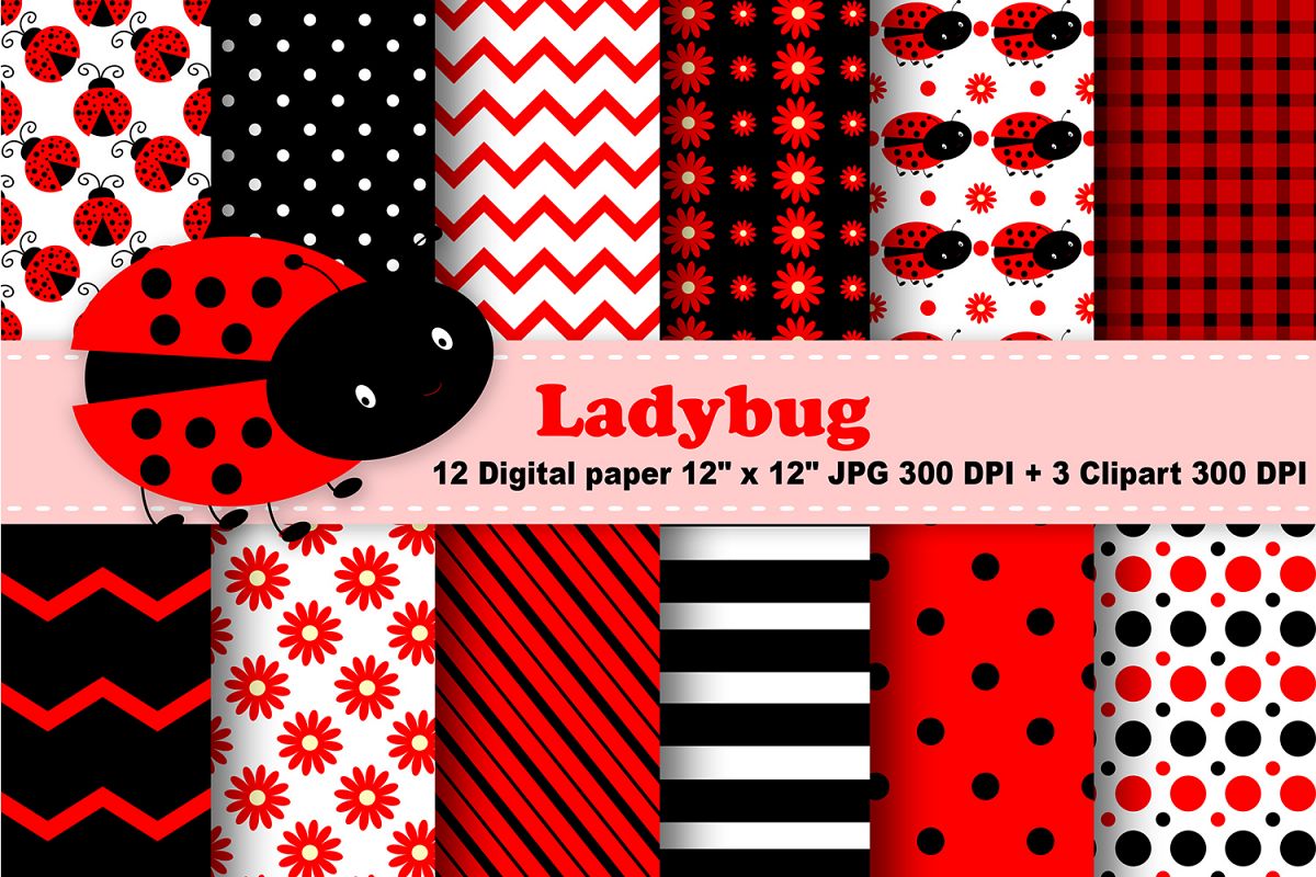 Ladybug Digital Paper Ladybug Background Flowers Backgroud Bugs Pattern Ladybugs Papers 