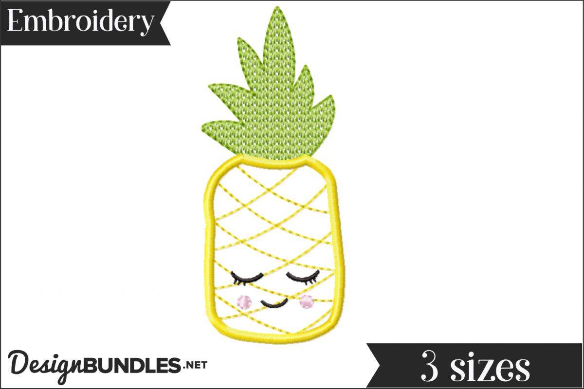 Sleepy Pineapple Applique Embroidery Design example image 1