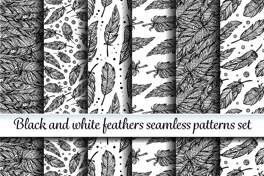 Black and white seamless patterns set example image 1