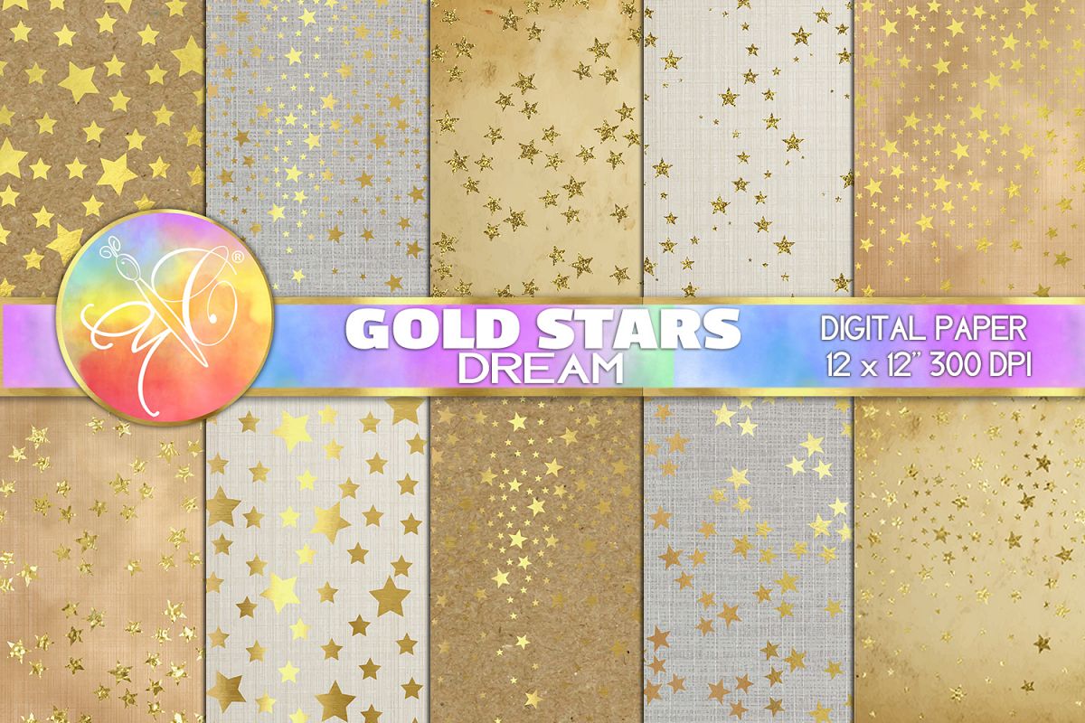 Gold Stars Dream Digital Paper, Digital Background example image 1
