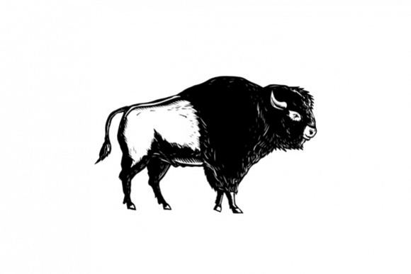 American Buffalo Side Woodcut Black and White example image 1