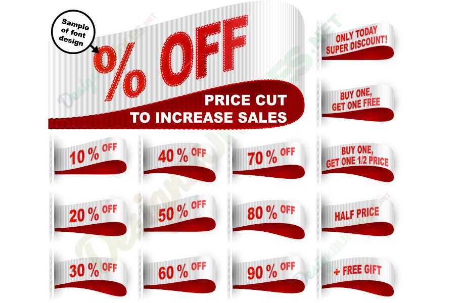 Vector Marketing Tag Clothes Label Sticker Sewn Price Cut Set White Red example image 1