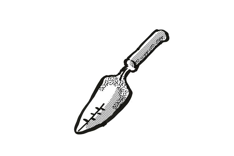 Transplanting Trowel Garden Tool Cartoon Retro Drawing example image 1