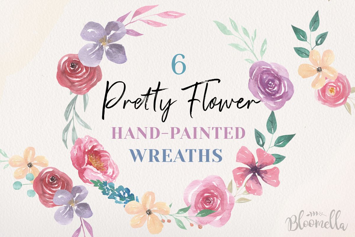 Floral 6 Wreath Watercolor Pink Floral Roses Garlands Flower example image 1