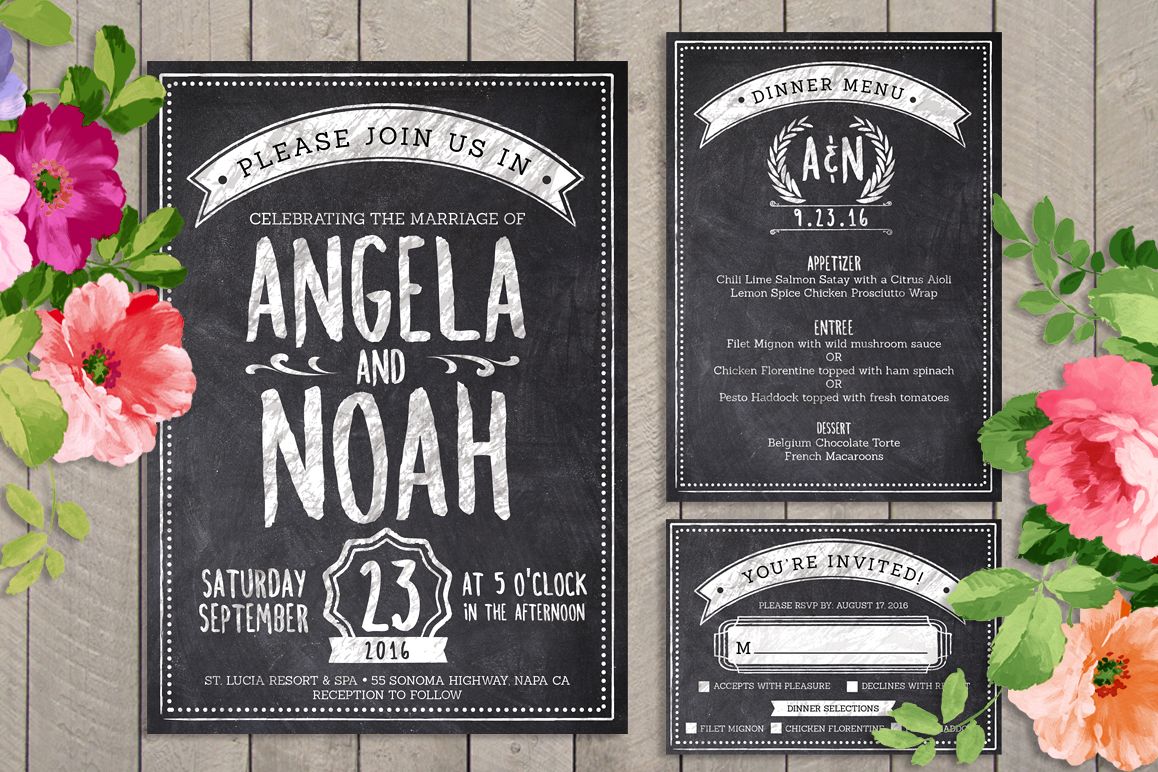 Chalk Wedding Invite Bundle example image 1