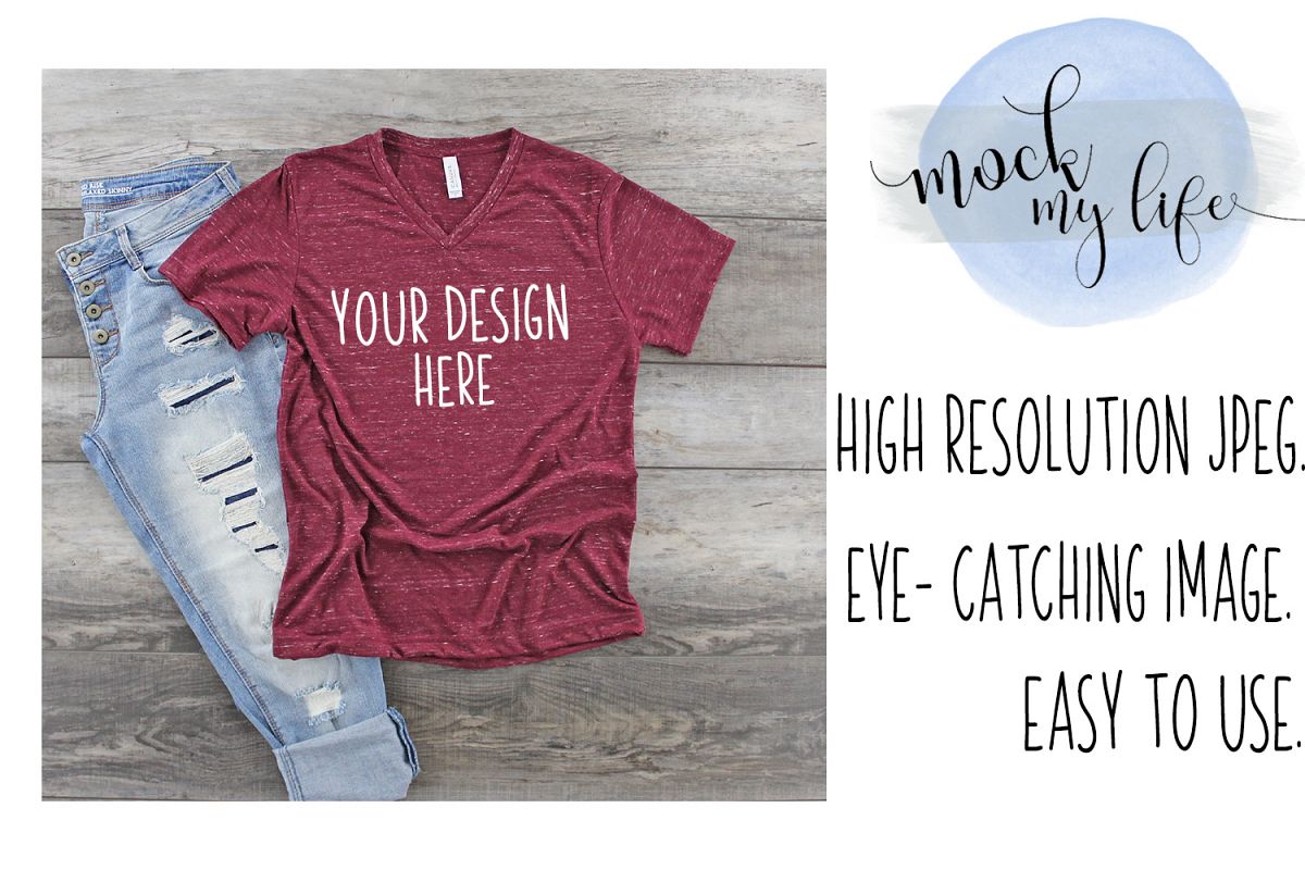 Bella Canvas Mockup / Plain Shirt Mock up / Maroon Marble example image 1