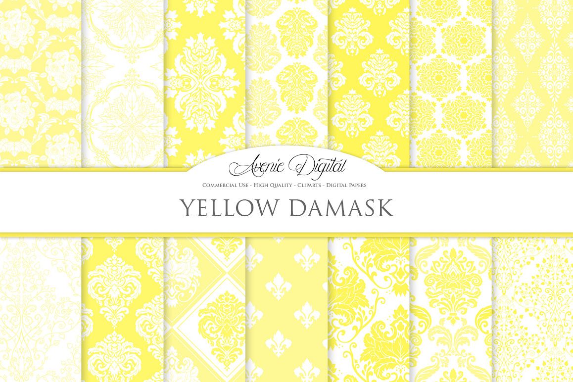 28 Yellow Damask Patterns - Seamless Digital Papers Bundle example image 1