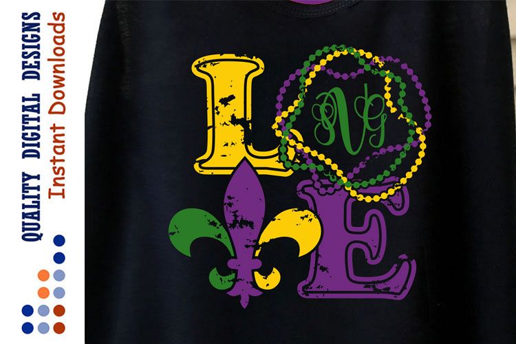 Mardi Gras svg decor Grunge Love sign example image 1