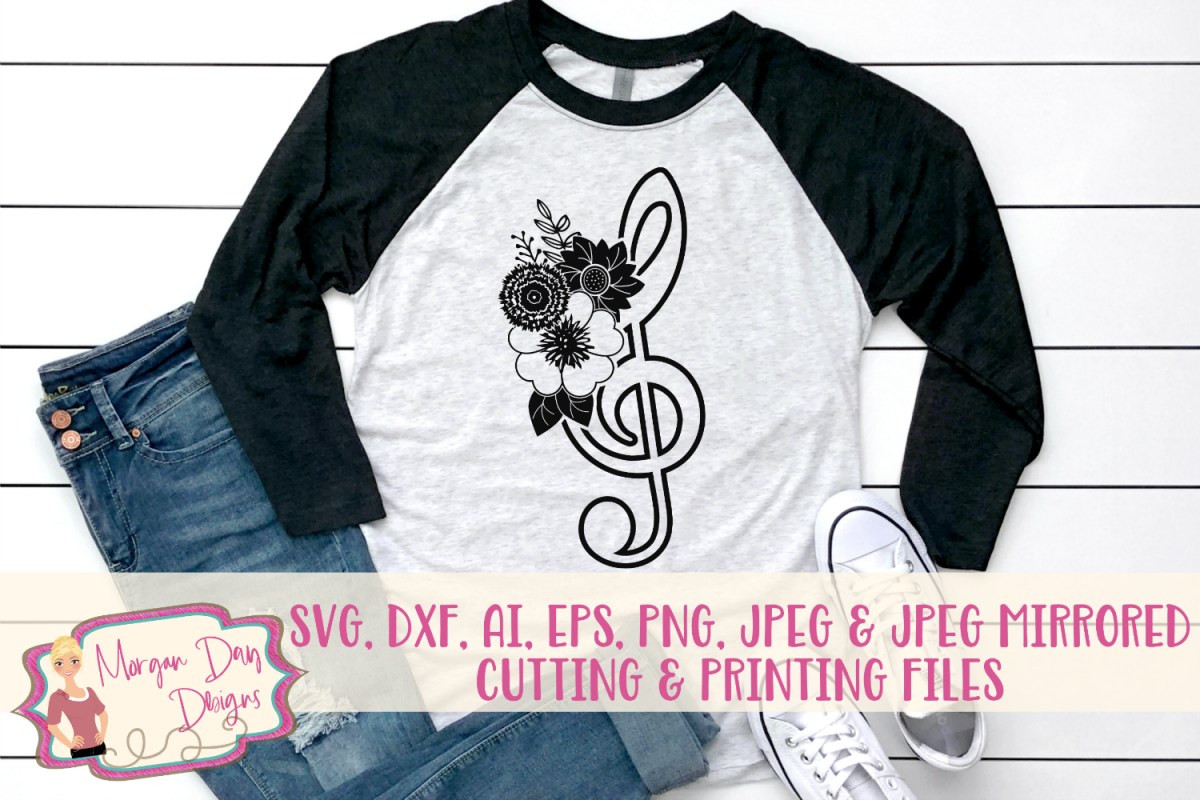 Floral Treble Clef - Band SVG, DXF, AI, EPS, PNG, JPEG example image 1