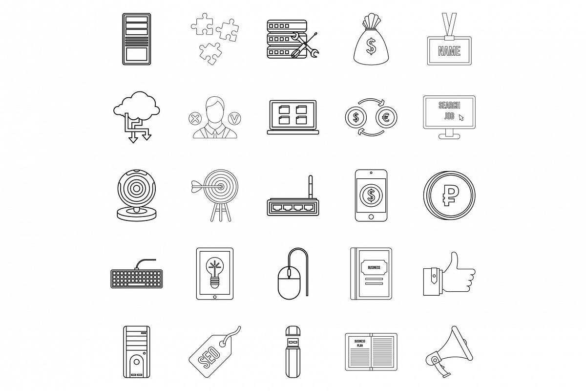 Bank clerk icons set, outline style example image 1