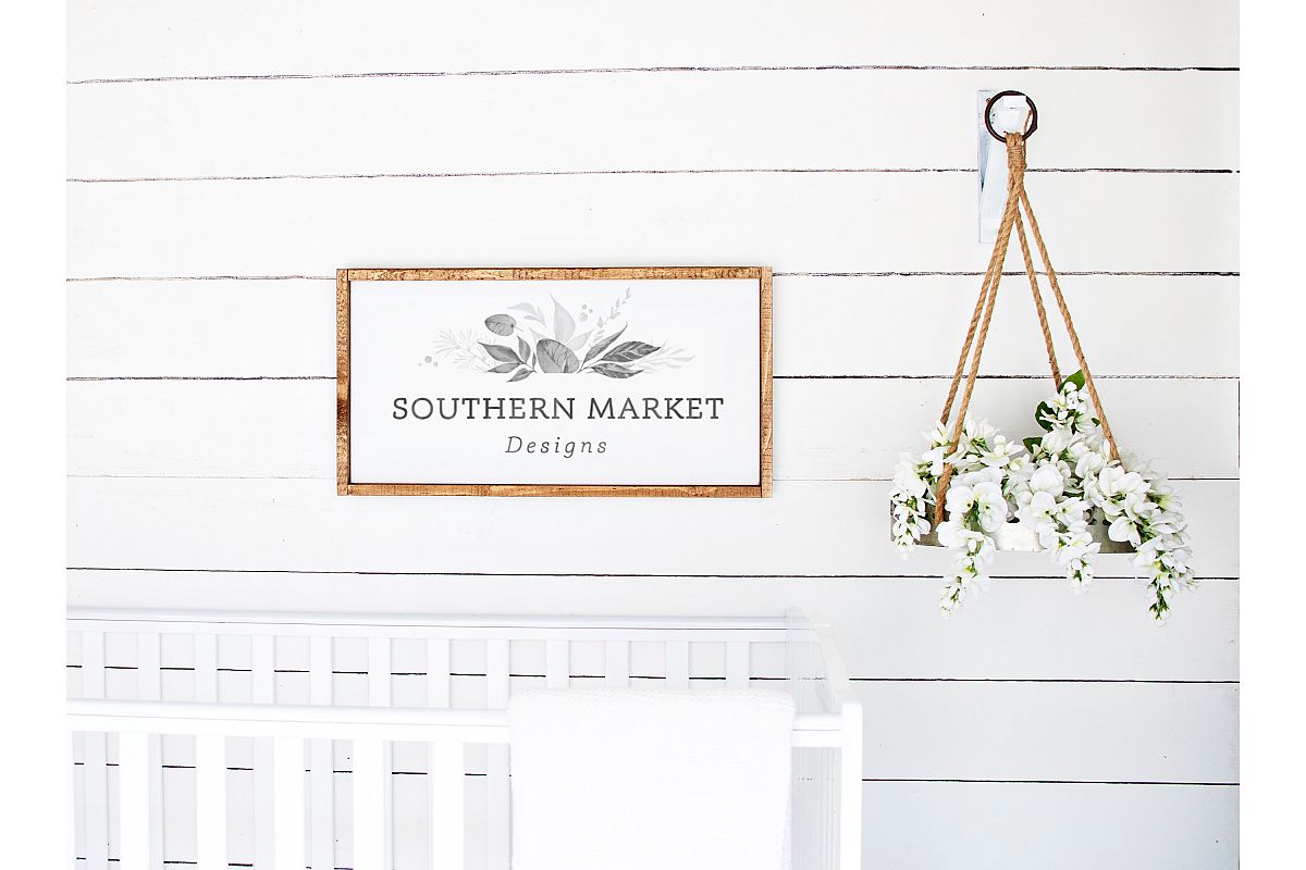 Nursery 12x24 Sign Mock Up Wood Frame Styled Photography example image 1